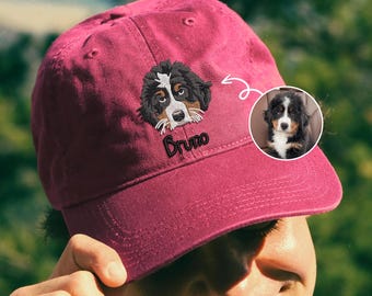 Custom Embroidered Pet Hat with Photo, Dog Hat Embroidery, Custom Dog Baseball Cap, Christmas Gift For Her, ersonalized Dog Dad Hat