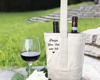 Personalized Embroidered Wine Tote Bag, Design Your Own Canvas 2-Bottle Carrier, Monogram Bridal Shower, Hostess Gift, Housewarming Gift