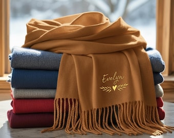 Custom Embroidered Christmas Luxury Scarf, Personalized Winter Scarf Gift for Her, Unique Christmas Gift