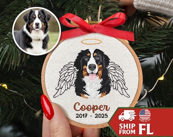 Embroidered Memorial Dog Photo Ornament, Personalized Christmas Loss of Pet Gift, Unique Dog Owner Gift