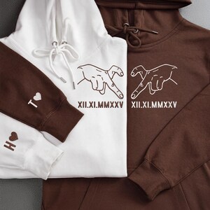 Custom Embroidered Roman Numeral Hoodie, Embroidered Initial Heart On Sleeve Sweatshirt, Matching Couple Hoodies, Valentine&#39;s Day Gift