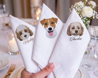 Custom Pet Photo Groom's Pocket Square, Embroider Your Own Pet Wedding Gift for Groom, Dog Portrait Wedding Handkerchief for Dog Dad Cat Mom