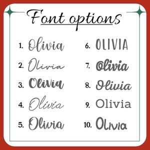 May include: A list of 10 different font options for the name Olivia. The fonts range from simple to more decorative.
