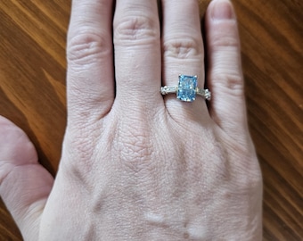 2.99CTW fancy intense blue diamond platinum ring