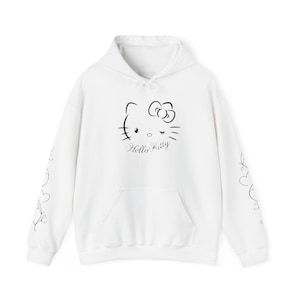 Moletom com capuz Hello Kitty com contorno floral | Estampa fofa de rosto de gatinho nas costas imagem 1