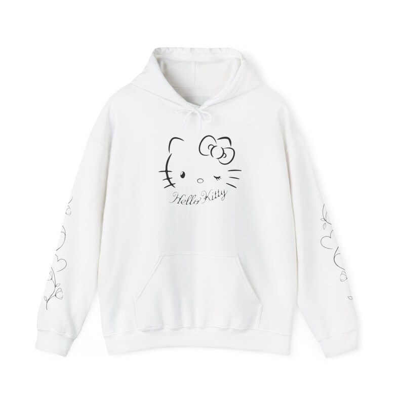 Moletom com capuz Hello Kitty com contorno floral | Estampa fofa de rosto de gatinho nas costas imagem 1
