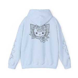 Moletom com capuz Hello Kitty com contorno floral | Estampa fofa de rosto de gatinho nas costas imagem 8