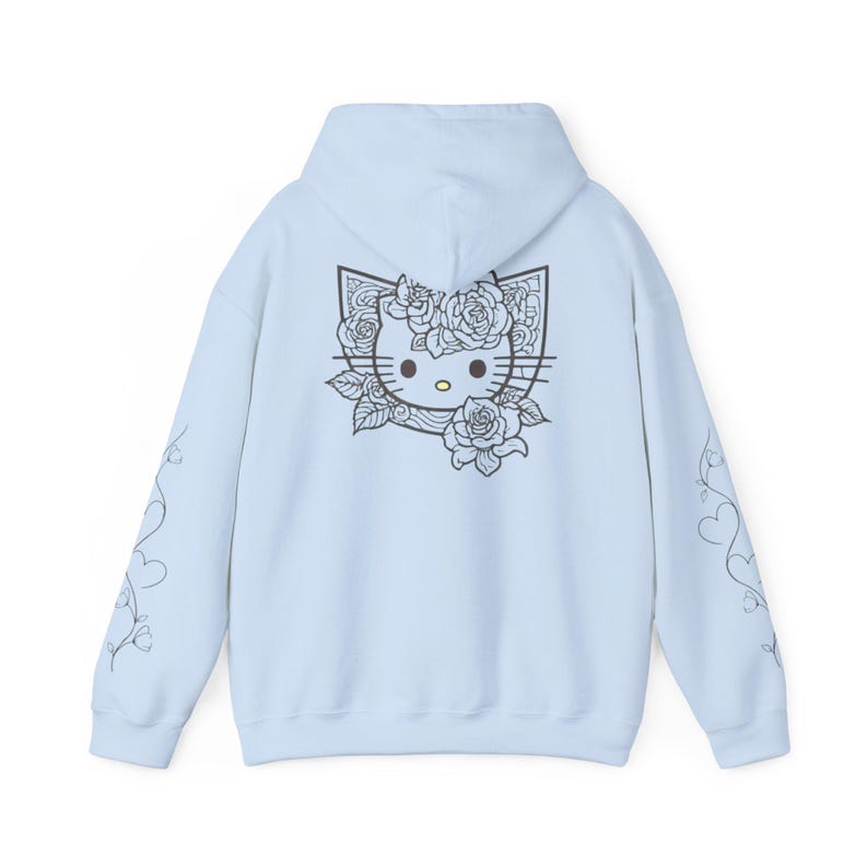 Moletom com capuz Hello Kitty com contorno floral | Estampa fofa de rosto de gatinho nas costas imagem 8