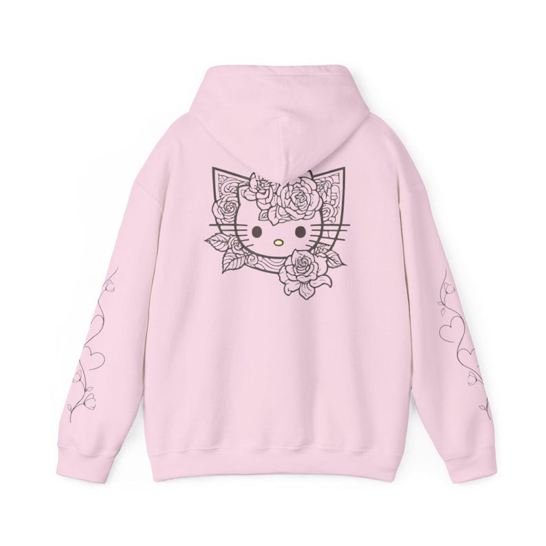 Moletom com capuz Hello Kitty com contorno floral | Estampa fofa de rosto de gatinho nas costas imagem 10
