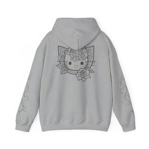 Moletom com capuz Hello Kitty com contorno floral | Estampa fofa de rosto de gatinho nas costas imagem 6