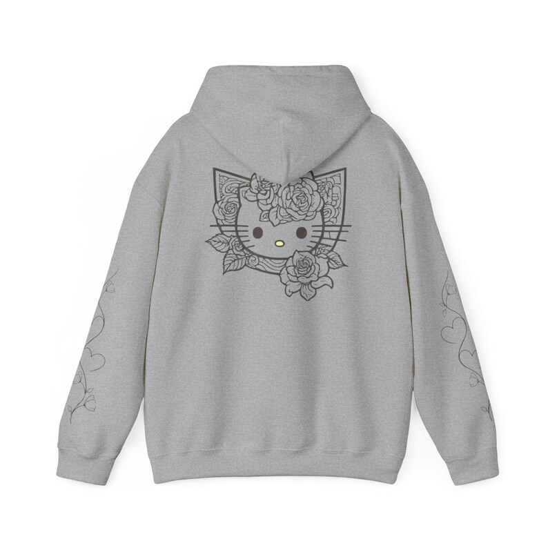 Moletom com capuz Hello Kitty com contorno floral | Estampa fofa de rosto de gatinho nas costas imagem 6