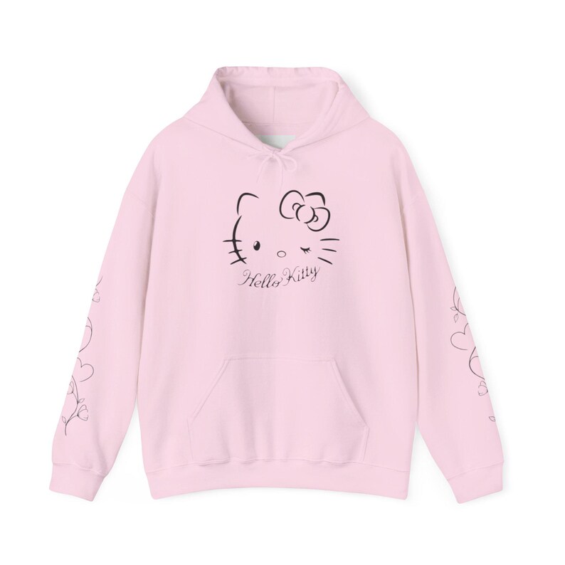 Moletom com capuz Hello Kitty com contorno floral | Estampa fofa de rosto de gatinho nas costas imagem 9