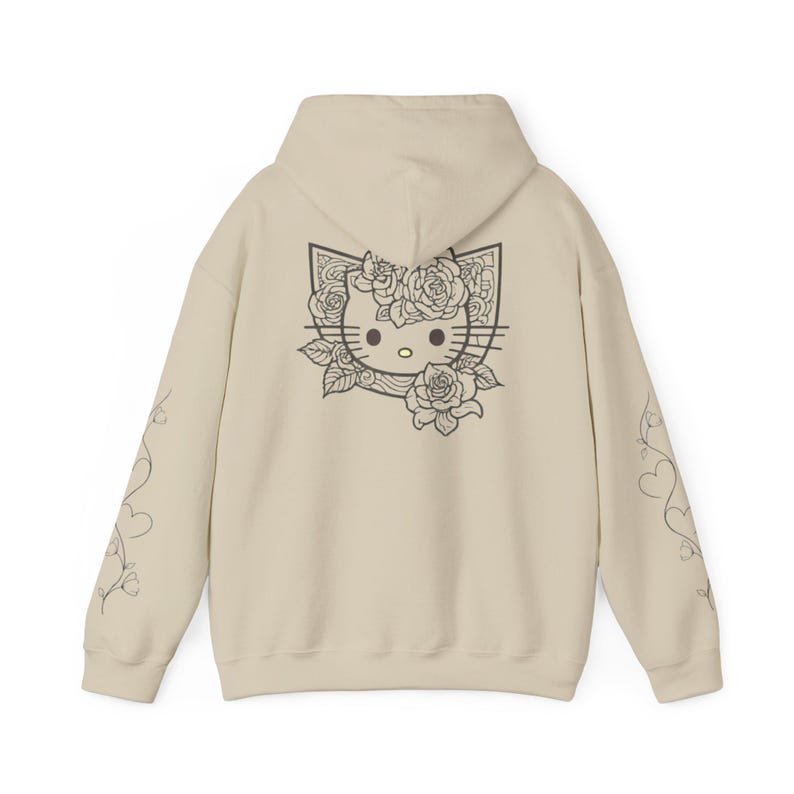 Moletom com capuz Hello Kitty com contorno floral | Estampa fofa de rosto de gatinho nas costas imagem 4