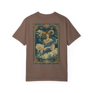 Astrologie Steenbok tarotkaart Unisex kledingstuk geverfd T-shirt sterrenbeeld horoscoop Tee mystic astrologie shirt vintage grafisch T-shirt sterrenbeeld
