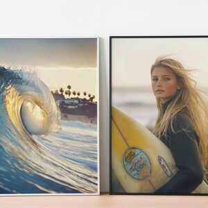 Surfing Lifestyle Wave Sunset Photography Ocean Art Beach Aesthetic Surfer Girl Coastal Wall Decor Surf Culture Art Print Double Bundle Art
