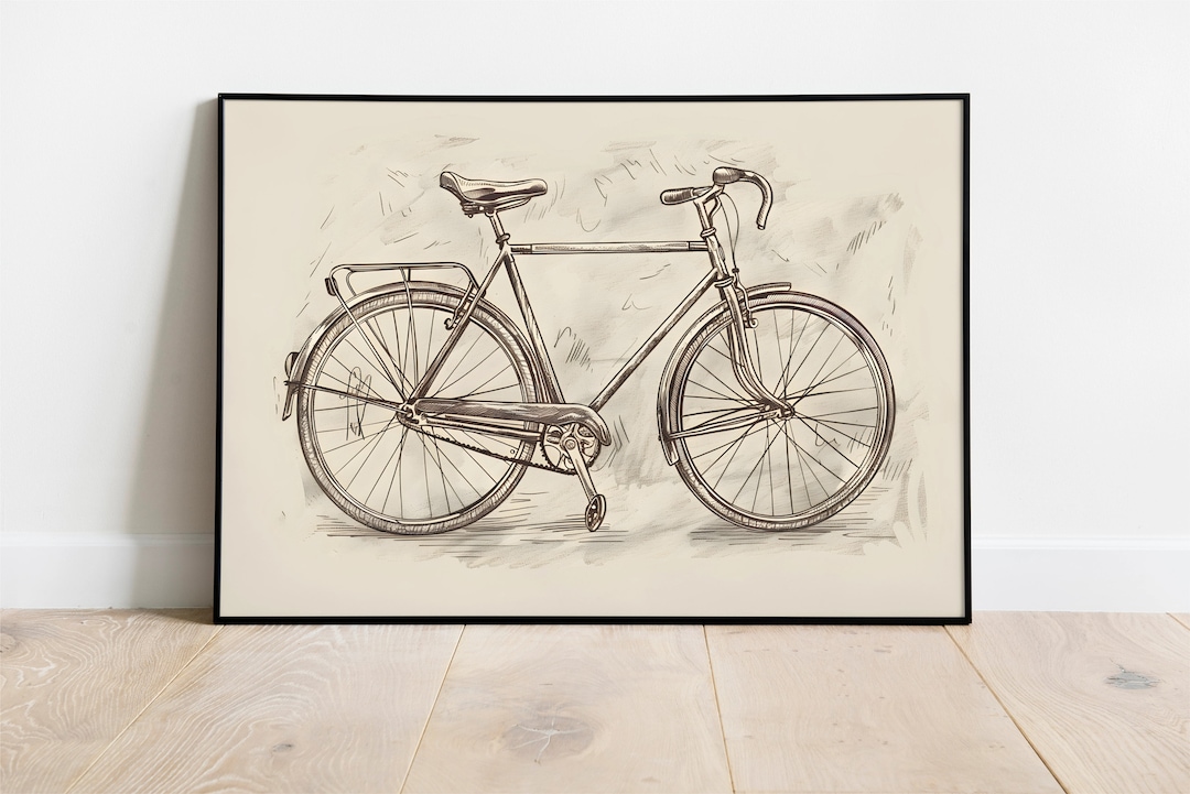 Vintage Bicycle Sketch Art Print: Retro Bike Wall Decor (digital