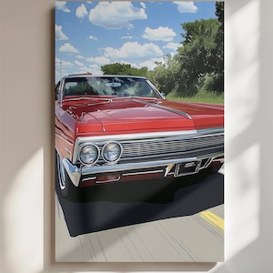 Red Impala Car Art: Vintage Automotive Illustration (Digital Download)