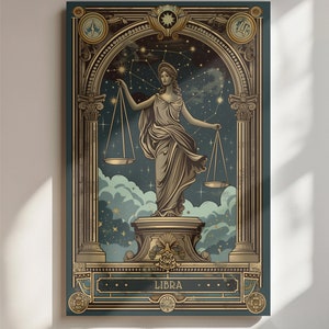 Libra Zodiac Art Astrology Illustration Vintage Zodiac Sign Digital Print Celestial Libra Decor Horoscope Wall Art Mystical Astrology Art