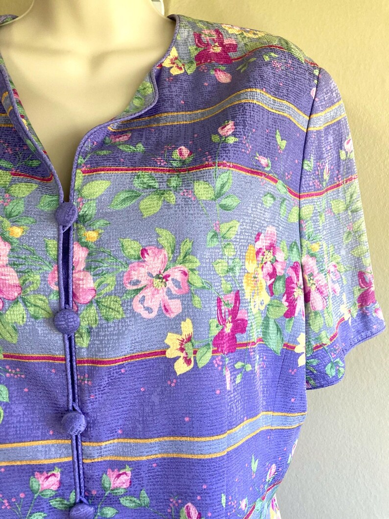 Silk Shirt : Adrianna Papell Fitted Jacquard Floral VTG, size L image 4