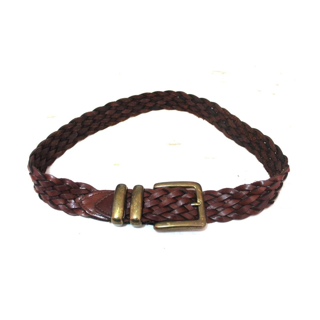 American Living Braided Leather Belt in Brown with Antique Brass Buckle Natural Reflections Braided Leather Belt | Mack main image 2