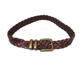 Braided Leather Waist Belt: Vintage Brown Brass Buckle, Made  display picture 2