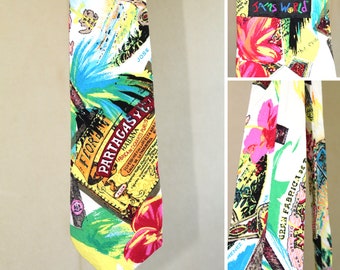 Corbata de hombre impecable, estilo vintage de los años 90, de rayón, estilo Aloha, con estampado de collage de puros cubanos.
