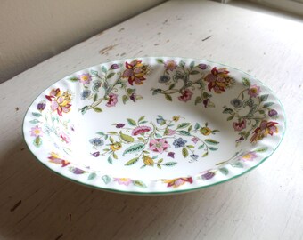 Minton Haddon Hall Green Edge Scalloped Footed Floral Snack Nuts