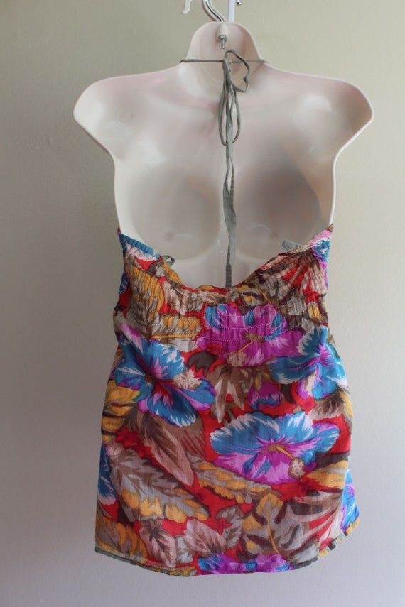 Womens size S Sleeveless Cotton Tropical Floral B… - image 5