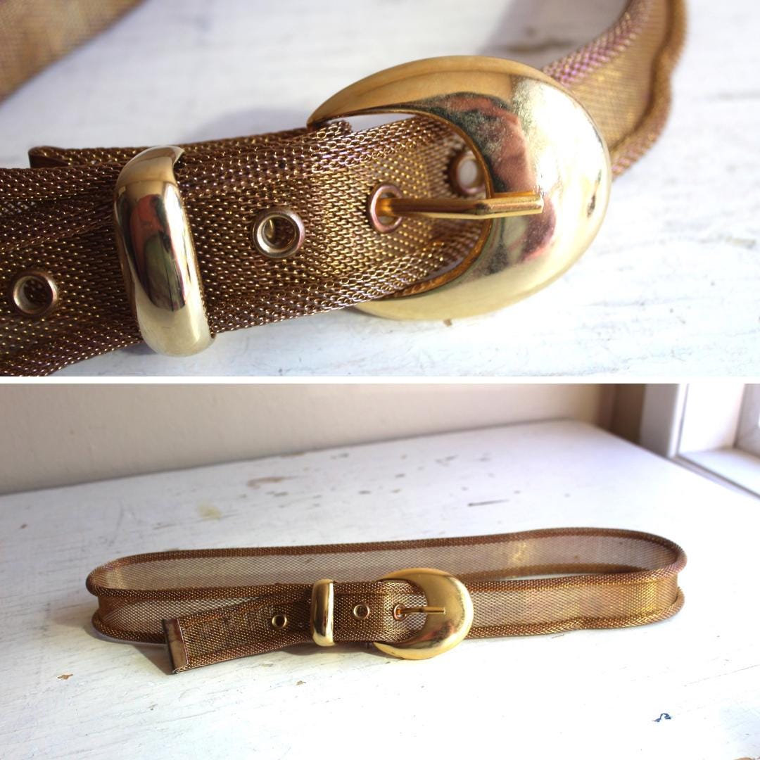 Vintage Gold Metal Belt Mesh  Bar Buckle Skinny Vintage Gold Tone Metal Mesh Skinny Belt 27” Up To 32” Waist  main image 3