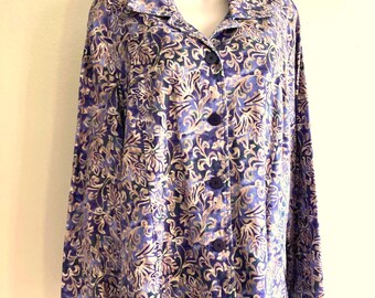 Chaqueta de mezcla de lino batik con efecto tie-dye, talla L para mujer