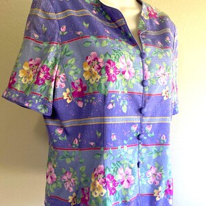Silk Shirt : Adrianna Papell Fitted Jacquard Floral VTG, size L image 3