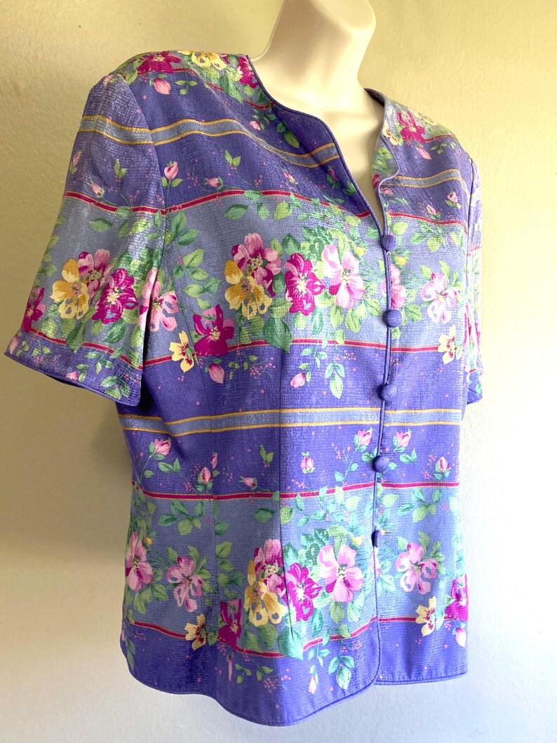 Silk Shirt : Adrianna Papell Fitted Jacquard Floral VTG, size L image 3
