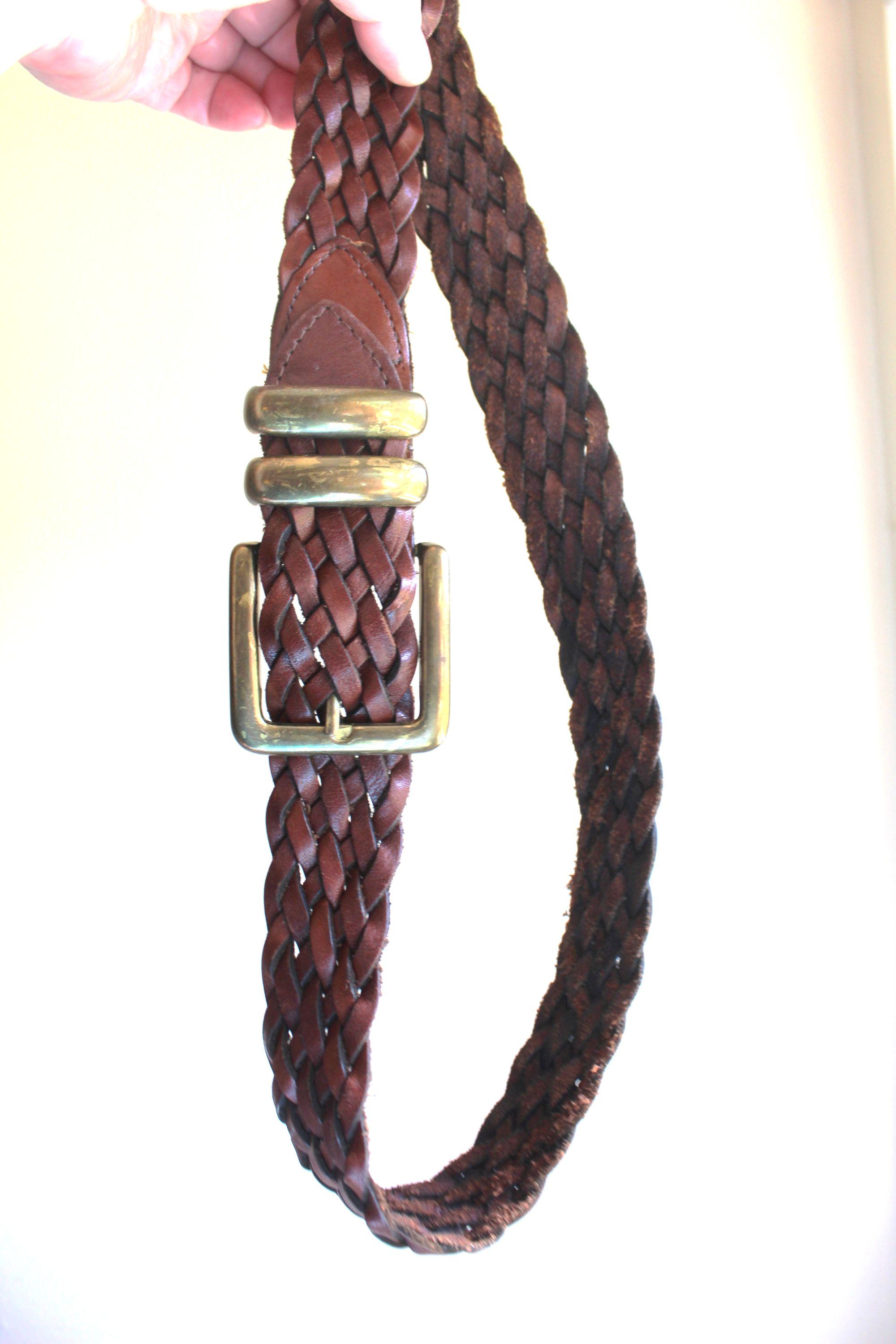 Genuine Leather Braided Brown Leather Belt, Leather Buckle, 34, Made in Uruguay 1967 Brown Woven Leather Belt Silver Tone Buckle Sz 34 1-3/8  main image 4