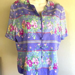 Silk Shirt : Adrianna Papell Fitted Jacquard Floral VTG, size L image 1