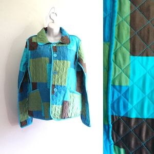 Y2K Quilted Colorblock Jacket - Vintage Art-to-Wear, Size L