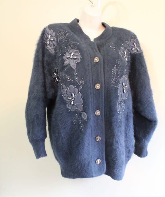 Beaded Embellishments Stylish Blue Cardigan Beaded Embellishments Stylish Blue Cardigan