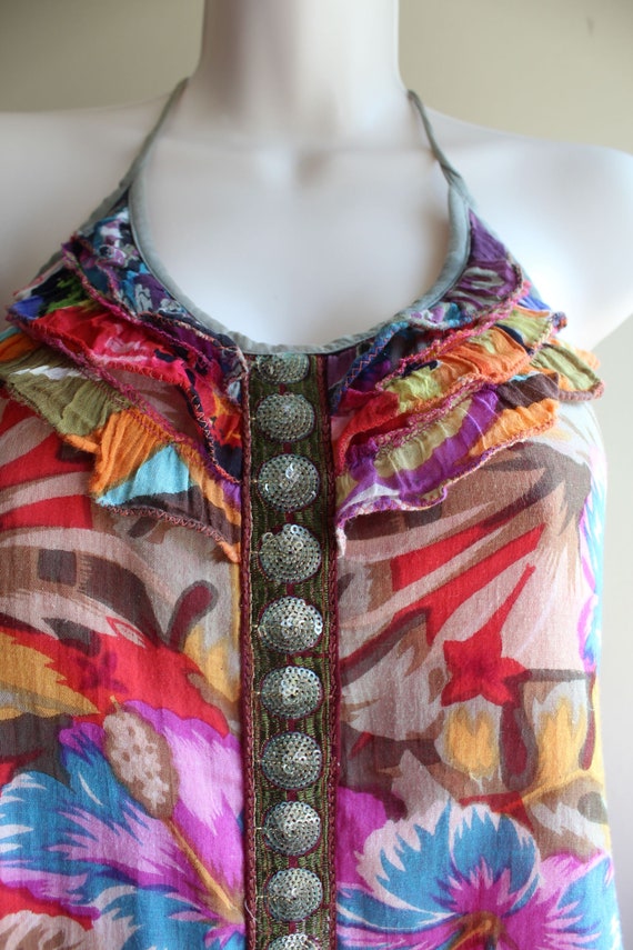 Womens size S Sleeveless Cotton Tropical Floral B… - image 7