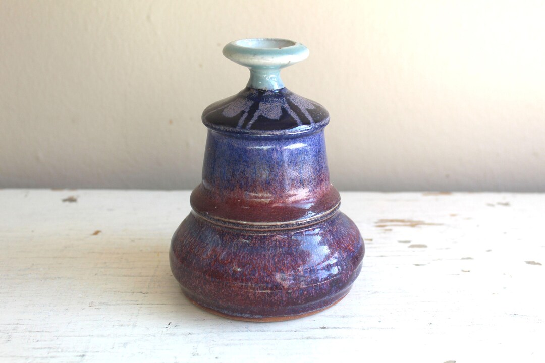 Charles Piatt Studio Art Pottery Wheel Thrown Bud Vase Wine Blue Purple ...
