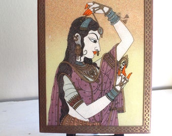 Joyero de dama mogol, arte de Rajastán, detalles en latón, interior de terciopelo azul