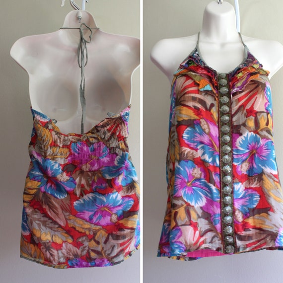 Womens size S Sleeveless Cotton Tropical Floral B… - image 1