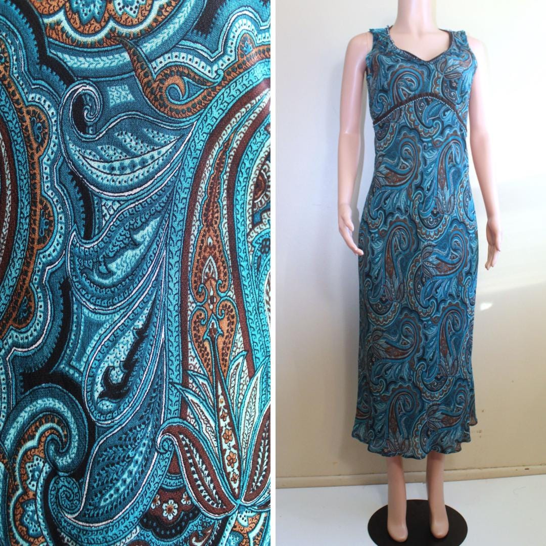brown and aqua dress Shop Luminous Brown Blue Floral Fluted Sleeve Bias Maxi Dress main image 1