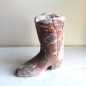 Vintage 1960s Rustic Marbled Nemadji ISH Cast Concrete Western Cowboy Boot Vase Unsigned