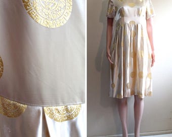 Vintage MCM Party Dress : Womens Size L Handmade Cream Satin