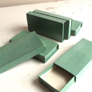 Paper Arts Altered Book Craft Materials : Set of 6 Unused Vintage Large Matchbox Specimen Boxes Green Paperboard 4 in Long