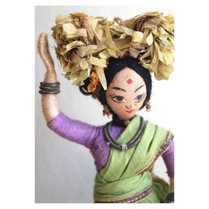 Charming Folk Doll : Handmade India Orissa Doll Cloth Vintage 1980s 1990s Ethnic Country Girl on Base