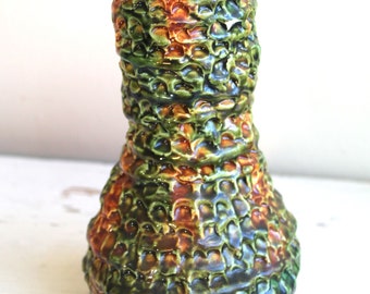 わびさび：アート陶芸の学生が作った花瓶 手作りコイルグリーンブルー