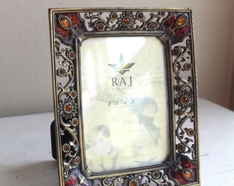 Cadre photo sur pied bijou en métal cuivré vieilli Raj pour 5 x 3,5 pouces