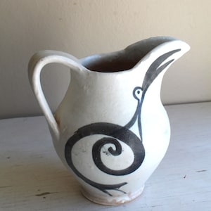 Hand Painted Pottery Pitcher, Bird Motif, Made in Italy