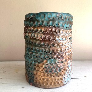 Handmade Brutalist Pottery Vase, Large Coil Textured Canister