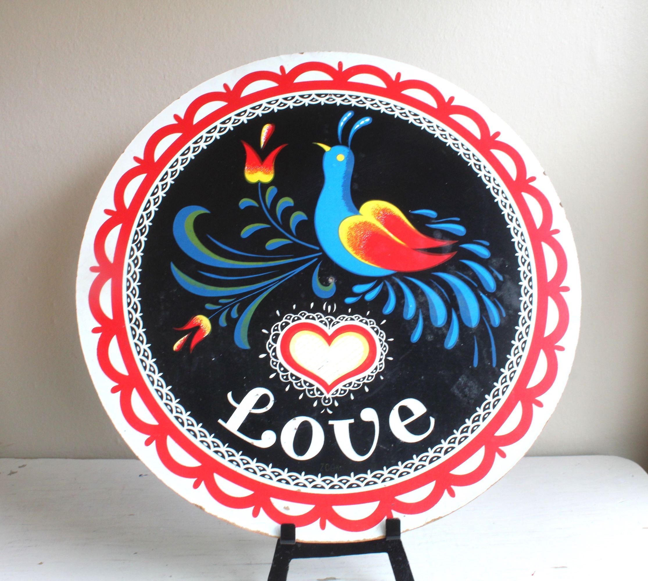 Pop Art Americana : 15.5 Diameter Pennsylvania Dutch Hex Love Bird Disc Sign Silkscreened Pressboard